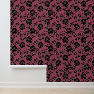Papel pintado de encaje negro falso con rosas Elij