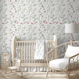 Papel pintado de flores silvestres acuarela rosa v