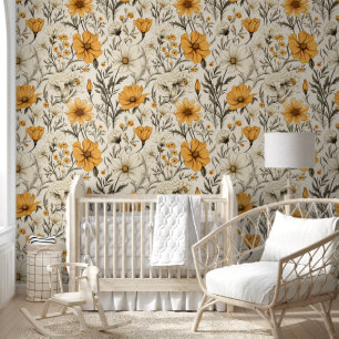 Papel pintado de flores silvestres amarillas con g