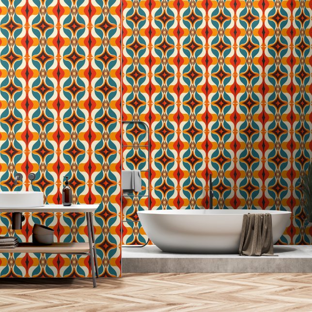 Papel pintado de geometría retrofuturista  (Baño)