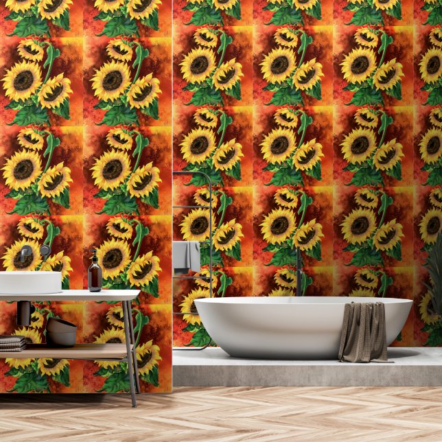 Papel pintado de girasoles pintados (Baño)