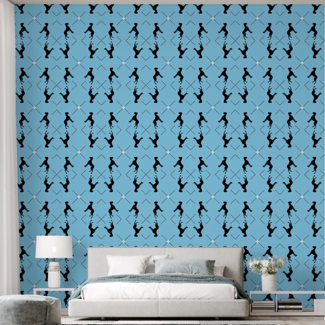 Papel pintado de Gran Danés azul negro blanco  (Dormitorio)