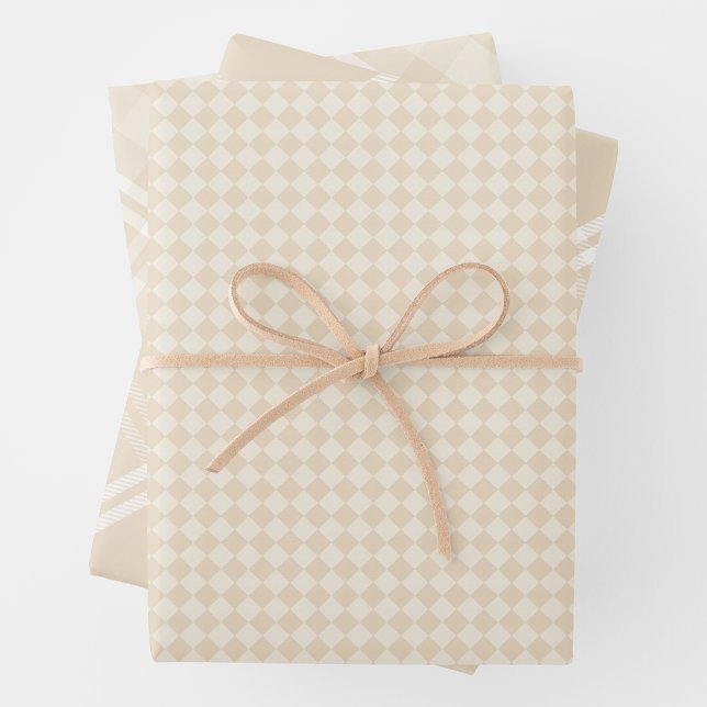Papel pintado de granja estilo chic crema a cuadro (Farmhouse Country Chic Cream Plaid & Diamonds Wrapping Paper Sheets)