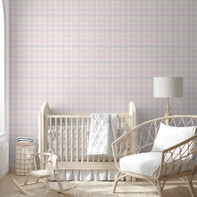 Papel pintado de guinga rosa y morado para habitac (Niños)
