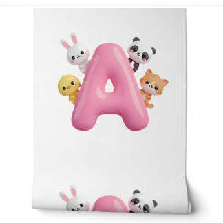 Papel pintado de letra A con globo rosa 3D y anima