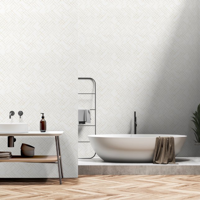 Papel Pintado De Línea Geométrica Dorada Minimalis (Baño)