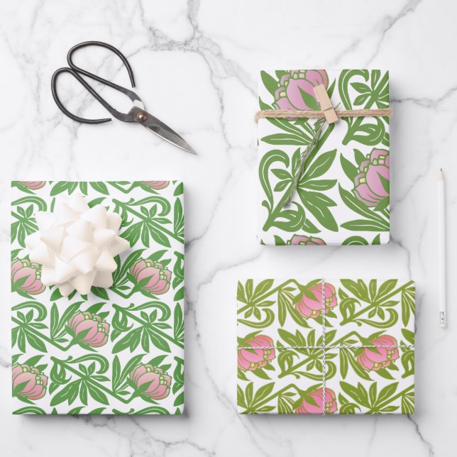 Papel pintado de nenúfares rosa Art Nouveau (Anverso)