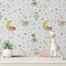 Papel Pintado de Osito Zorro Pastel para Sala de B