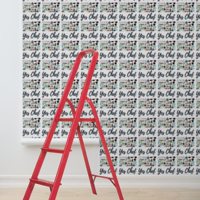 Papel pintado de palo y palo sí utensilios de coci (Peel and stick wallpaper yes chef kitchen utensils wallpaper)