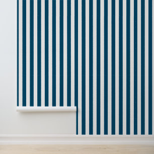 Papel pintado de rayas blancas y azul océano moder