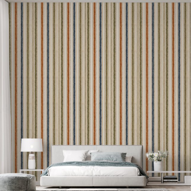 Papel pintado de rayas con acuarela rústica (Dormitorio)