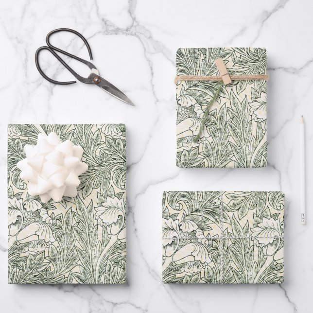 Papel pintado de tulipán clásico verde de William  (Anverso)