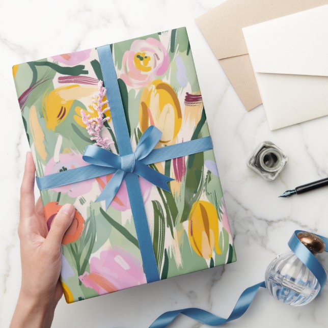 Papel pintado de tulipán floral y envuelto de gira (Regalar)