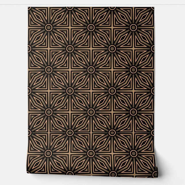 Papel Pintado Deco retro marrón y negro geométrico moderno y ele (Desenrollar)