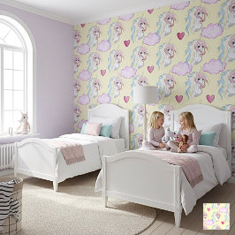 Papel Pintado Decoración de guardería de unicornio pastel amaril