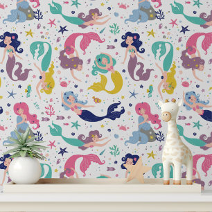 Papel Pintado Decoración de habitación de niñas sirena linda