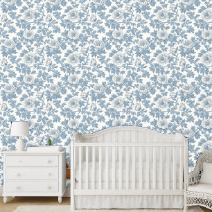 Papel Pintado Decoración Francesa Toile De Jouy Azul Chic Floral