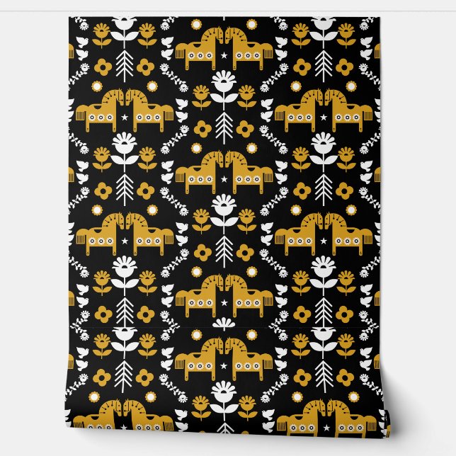 Papel Pintado Decoración nórdica del hogar del caballo (Desenrollar)