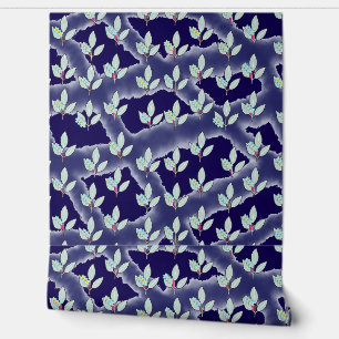 Papel Pintado Decoración para el hogar con cuadrícula azul y hoj