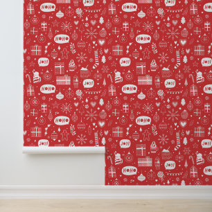 Papel Pintado Decoraciones de regalos festivos de Navidades rojo