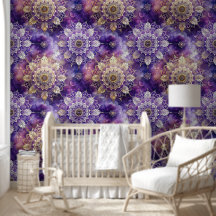 Deep Purple and Gold Cosmic Mandala Pattern