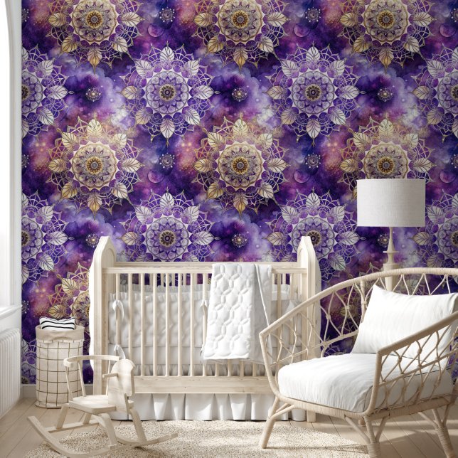 Papel Pintado Deep Purple and Gold Cosmic Mandala Pattern (Niños)