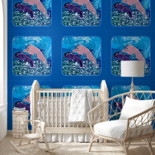 Papel Pintado Delfines en olas "Arte de niños"