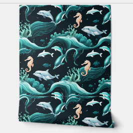 Papel Pintado Delfines oceánicos y caballitos de mar