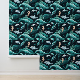Papel Pintado Delfines oceánicos y caballitos de mar