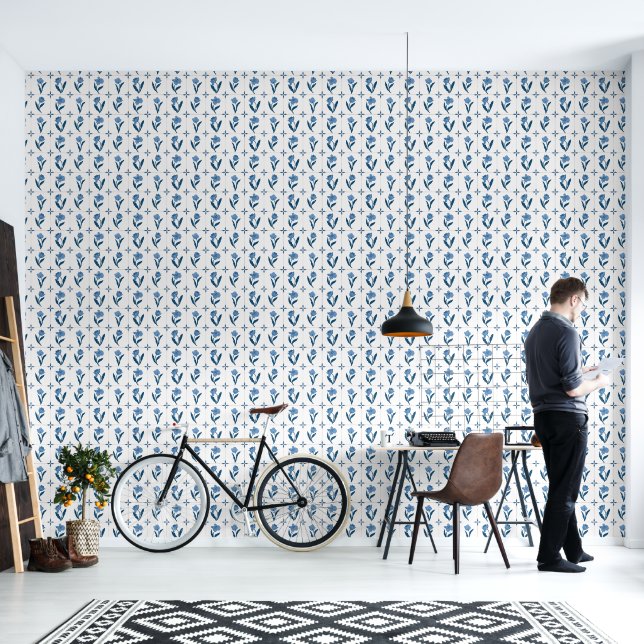 Papel Pintado Delft Tile Blue White (Sala de estar)