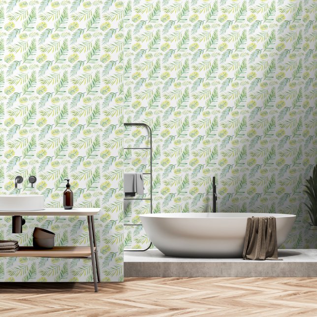 Papel Pintado Delicadas hojas verdes (Baño)