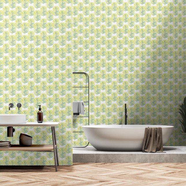 Papel Pintado Delicadas hojas verdes (Baño)