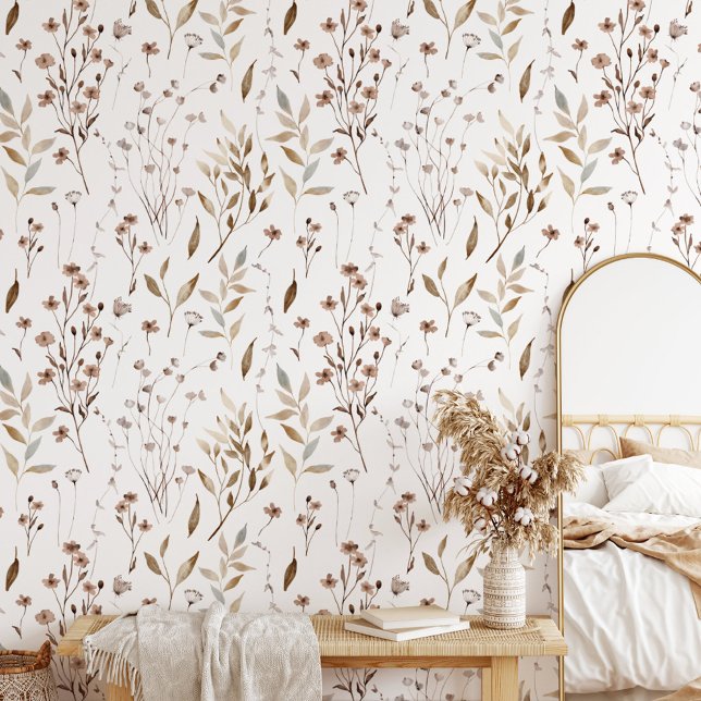 Papel Pintado Delicadas y elegantes flores silvestres marrones (In situ)