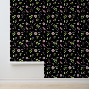 Papel Pintado Delicado patrón florístico botánico en negro