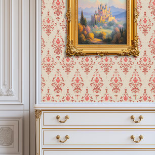 Papel Pintado Delicado Rosa Damask Princescore