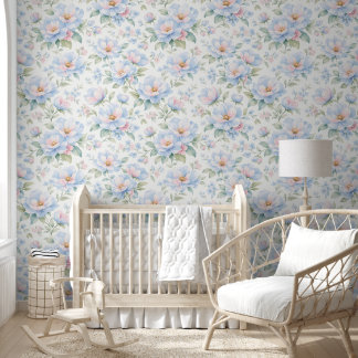 Papel Pintado Delicate Pink Blue Floral Watercolor Wallpaper