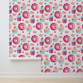 Papel Pintado Delicioso Patrón De Comida De Donut Rosa