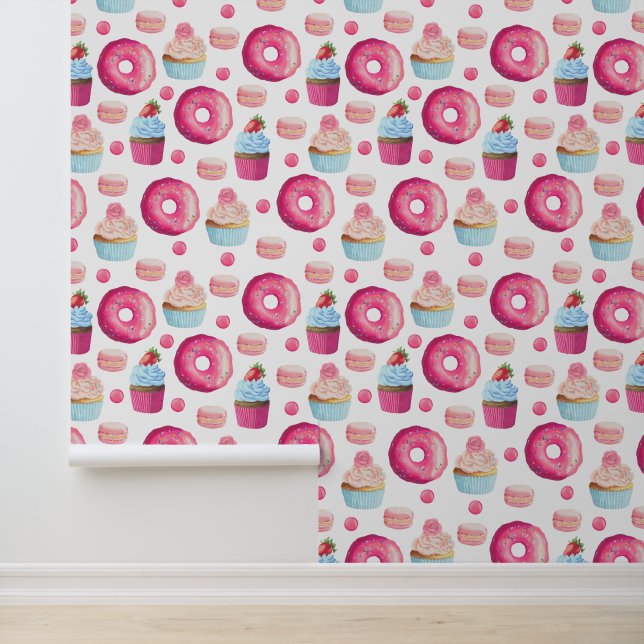 Papel Pintado Delicioso Patrón De Comida De Donut Rosa (Solicitud)