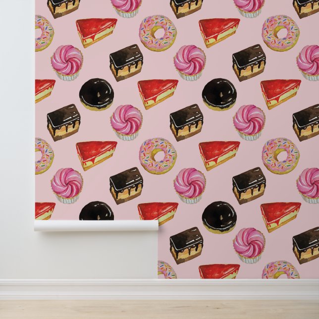 Papel Pintado Delicioso patrón de comida de pasteles sin postre (Solicitud)