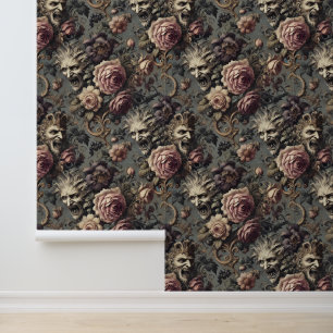 Papel Pintado Demonios de lujo - Diseño floral gótico