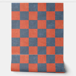 Papel Pintado Denim Blue and Red Square Check Retro Style