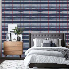 Papel Pintado Denim claro Denim oscuro denim rojo plaid
