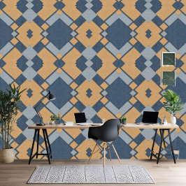 Papel Pintado Denim claro Denim oscuro Tan Patrón geométrico