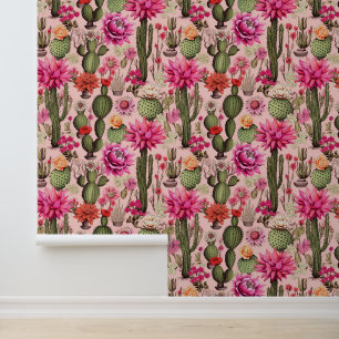 Papel Pintado Desierto de cactus rosados de pelos suroeste y pal