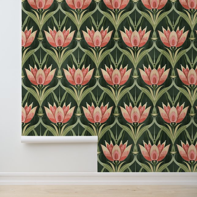 Papel Pintado Desmontaje del patrón de tulipán Art Nouveau vinta (Solicitud)