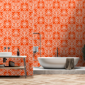 Papel Pintado Despegable y pegable color damasco rojo naranja