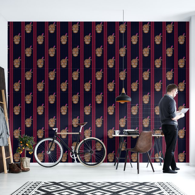 Papel Pintado Día de Muertos Calavera de Azúcar (Cedar Shake) (Sala de estar)