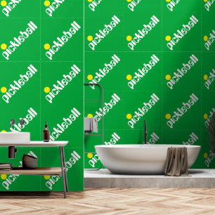 Papel Pintado Diagonal Blanco Amarillo PICKLEBALL Sobre Verde Br
