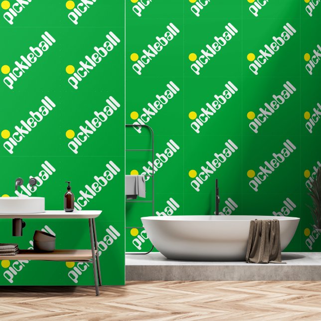 Papel Pintado Diagonal Blanco Amarillo PICKLEBALL Sobre Verde Br (Baño)