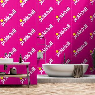 Papel Pintado Diagonal Blanco Amarillo Texto PICKLEBALL Sobre Ro